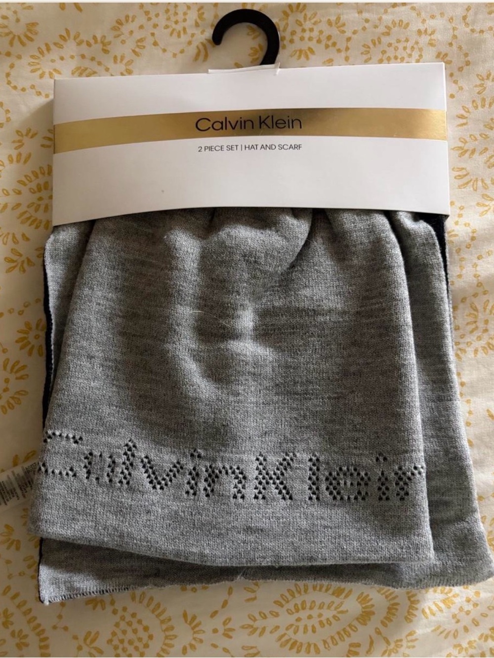Calvin Klein Gray Knit Hat & Scarf Two-Piece Set